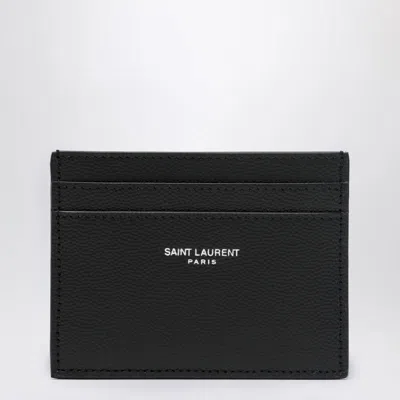 Saint Laurent Logo-print Leather Card Holder In Black