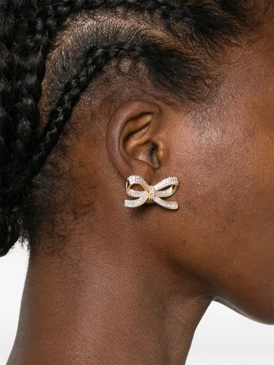 Self-portrait Gold Crystal Bow Earrings Accessories In Gold