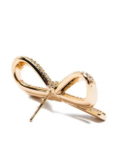 Self-portrait Gold Crystal Bow Earrings Accessories In Gold