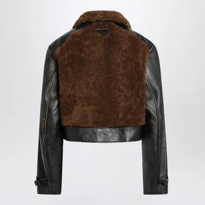 Prada Womens Black Panelled Leather And Shearling Jacket In Black