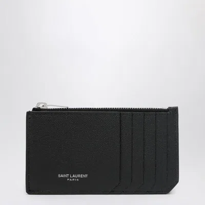 Saint Laurent Fragments Zipped Card Case In Grain De Poudre Leather Accessories In Black