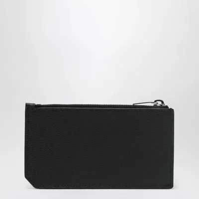 Saint Laurent Fragments Zipped Card Case In Grain De Poudre Leather Accessories In Black