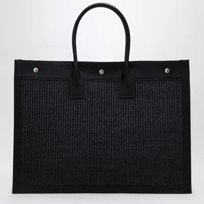 Saint Laurent Rive Gauche Black Canvas Tote Bag Men In Black