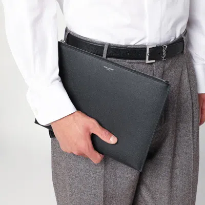 Saint Laurent Tablet Holder In Grain De Poudre In Black