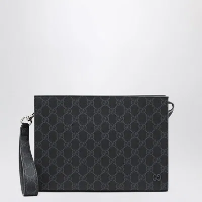 Gucci Small Pouch In Gg Fabric Black/gray Men In Black
