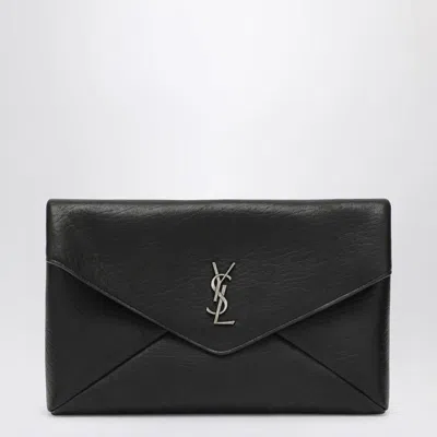 Saint Laurent Cassandre Large Black Envelope Clutch Bag With Logo Men In Black