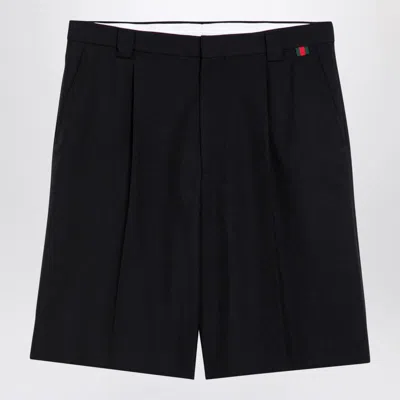 Gucci Black Bermuda Shorts With Web Detail In Wool Man In Black