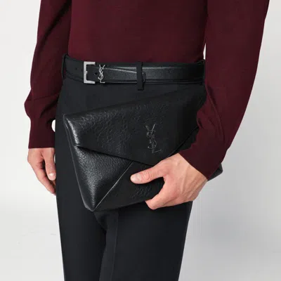 Saint Laurent Cassandre Large Black Envelope Clutch Bag With Logo Men In Black