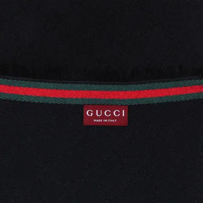 Gucci Gg Silk Cotton Stole With Web Trim In Black