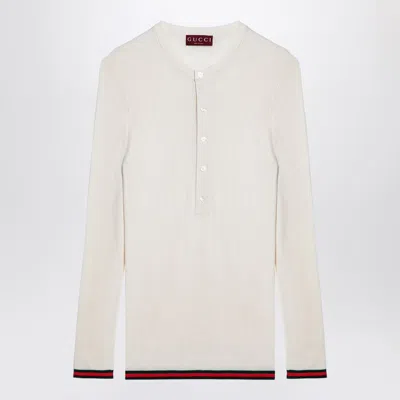Gucci White Long Sleeved Top In Rib Silk Man In Neutral