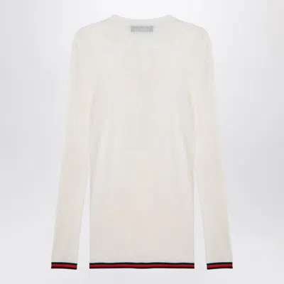 Gucci White Long Sleeved Top In Rib Silk Man In Neutral