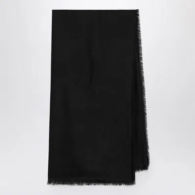 Gucci Black Wool And Silk Gg Jacquard Shawl Men In Black