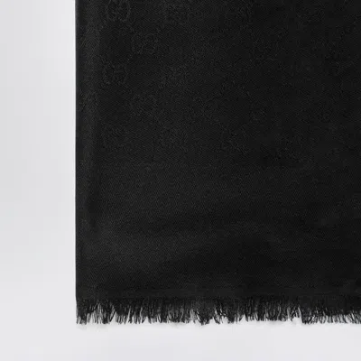 Gucci Black Wool And Silk Gg Jacquard Shawl Men In Black