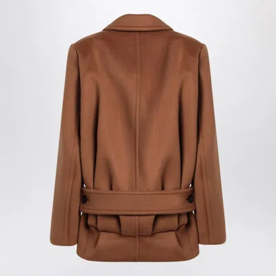 Saint Laurent Camel Wool Short Coat In Black