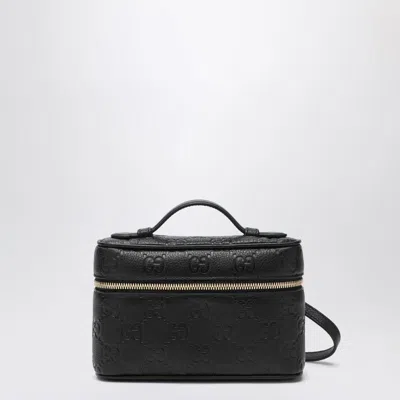 Gucci Small Borsa Gg Embossed Top Handle Bag In Black