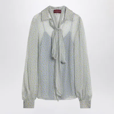 Gucci Flora Print Silk Chiffon Blouse In Gray