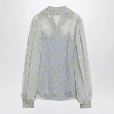 Gucci Flora Print Silk Chiffon Blouse In Gray
