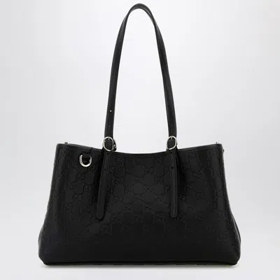 Gucci Medium Gg Embossed Leather Shoulder Bag In Black