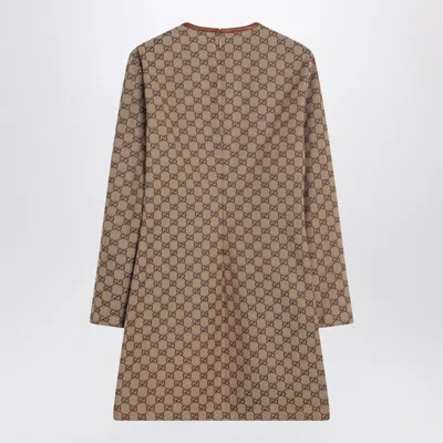 Gucci Cotton Blend Dress With All-over Gg Print In Brown