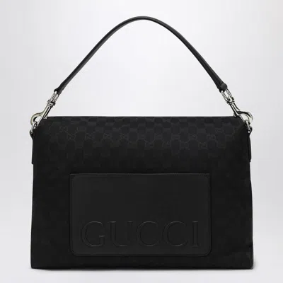 Gucci Gg Medium Shoulder Bag With Web Strap In Black