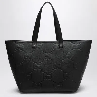 Gucci Men Leather Shopping Bag With Jumbo Gg Motif In Black