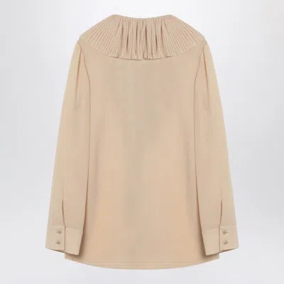 Saint Laurent Beige Blouse With V Neck And Ruffles On Front And Rear In Silk Woman In Brown
