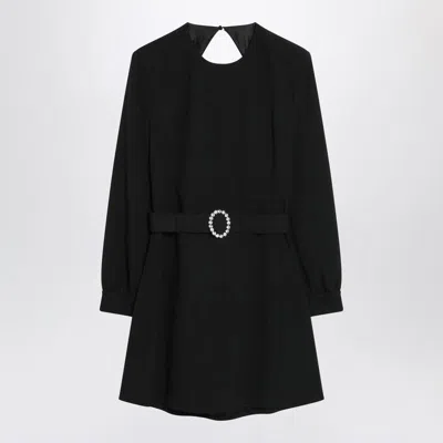 Saint Laurent Wool-cotton Belted A-line Mini Dress In Black