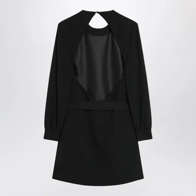 Saint Laurent Wool-cotton Belted A-line Mini Dress In Black