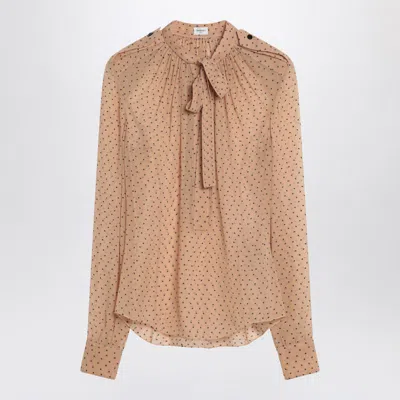 Saint Laurent Beige Polka Dot Blouse In Silk Blend Women In Cream