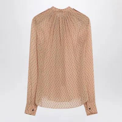 Saint Laurent Beige Polka Dot Blouse In Silk Blend Women In Cream