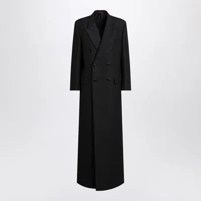 Gucci Silk And Wool Jacquard Gg Double-breasted Coat In Black