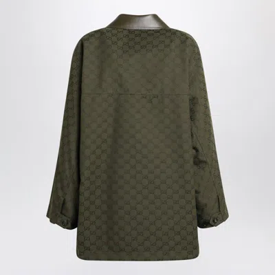 Gucci Gg Monogram Leather-trimmed Oversized Jacket In Green