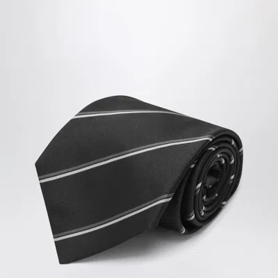 Saint Laurent Silk Tie With Subtle Diagonal Stripes In Black