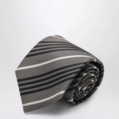 Saint Laurent Striped Silk Tie In Gray