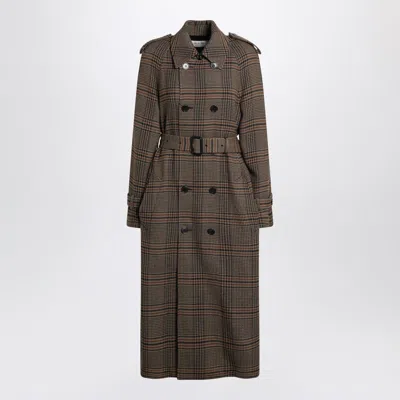 Saint Laurent Double-breasted Coat In Prince Of Wales Wool In Brown