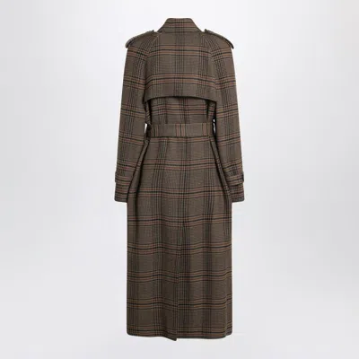 Saint Laurent Double-breasted Coat In Prince Of Wales Wool In Brown
