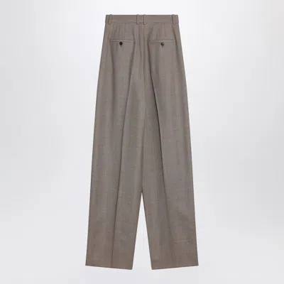 Saint Laurent Wide-leg Tailored Pants In Caviar Wool In Multi