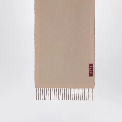 Gucci Reversible Wool Scarf Fringed Edges In Brown