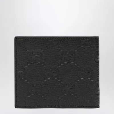 Gucci Leather Wallet With Gg Monogram In Black