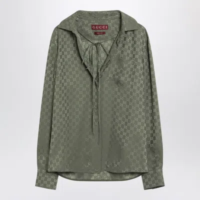 Gucci Green Jacquard Gg Silk Shirt Women In Green
