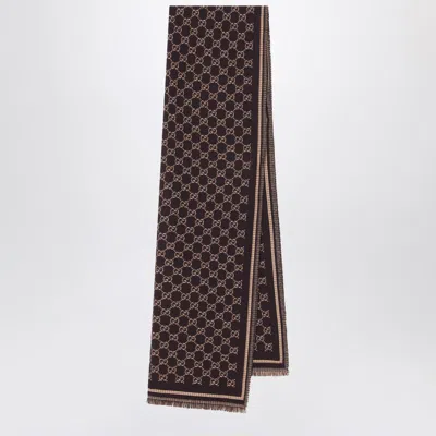 Gucci Gg Wool Scarf Coffee/beige Men In Brown