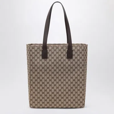 Gucci Large Gg Beige Fabric Shopping Bag In Brown