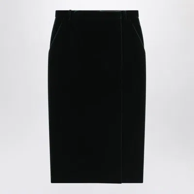 Saint Laurent Green Velvet Wrap Midi Skirt In Black