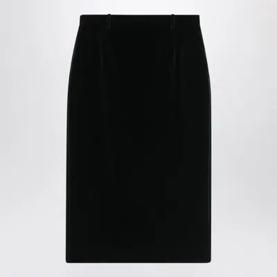Saint Laurent Green Velvet Wrap Midi Skirt In Black