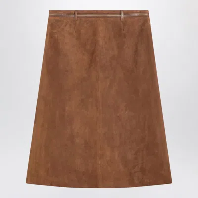 Gucci Brown Suede Skirt With Horsebit Detail Women In Brown
