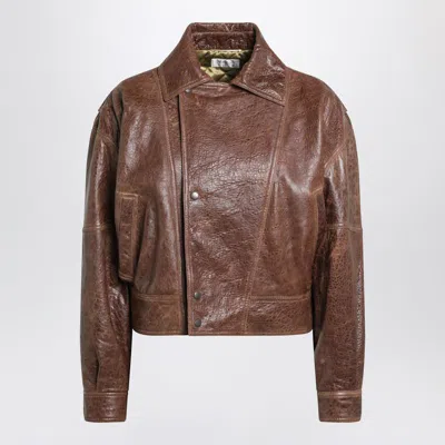 Saint Laurent Collared Bomber Jacket Featuring Front Pockets In Brown