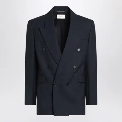 Saint Laurent Double-breasted Wool Blazer In Blue