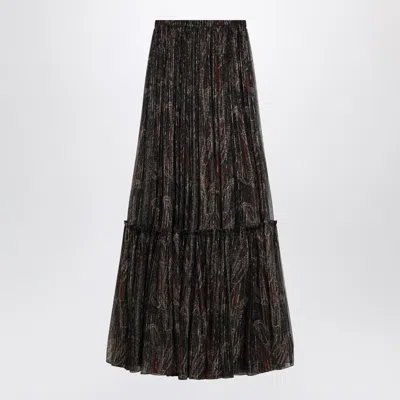 Saint Laurent Silk Blend Maxi Skirt With Sheer Overlay In Brown
