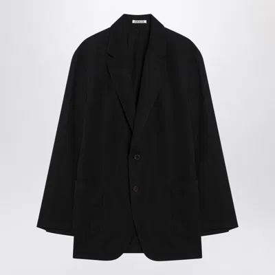 Auralee Single-breasted Black Jacket In Cotton And Wool Men In Black