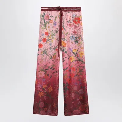 Gucci Floral Print Wide Leg Trousers With Elastic Waistband In Gold